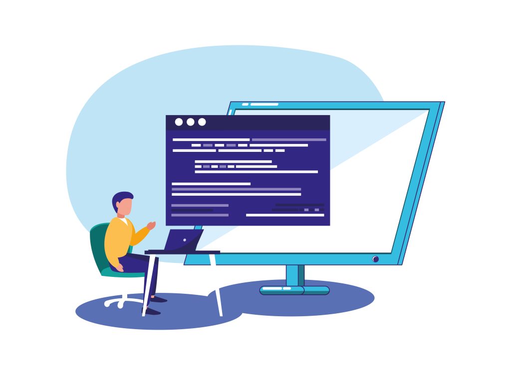 
Laptop and man design, Digital technology communication social media internet web and screen theme Vector illustration